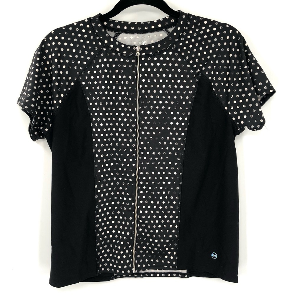 ABS Bike Jersey? Full Zip Polka Dot Active Top Short Sleeve Women L Black Biking